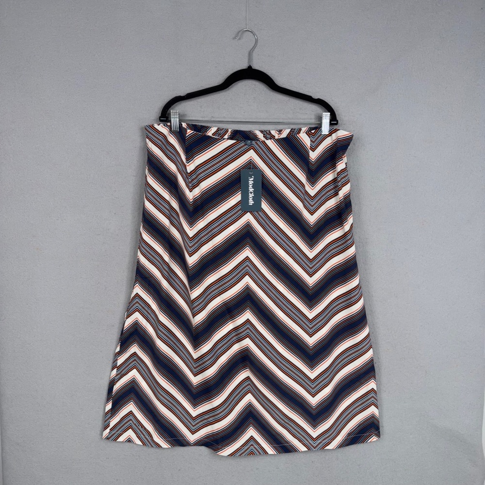 ModCloth Skirt Women 1X Blue Orange Chevron Striped A-Line Retro Mod Career